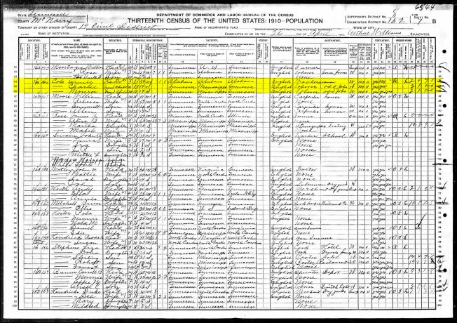 Ann Cole 1910 Census Record