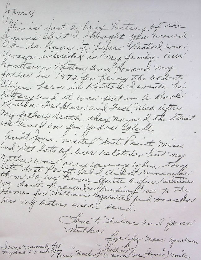 Brown Family history in a letter to James Brown