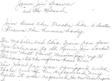 My Mom talks about her Uncle Jim's career on the railroad.  My Mom was named for her Uncle Jim.