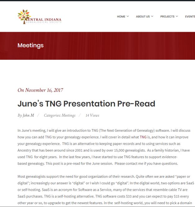 Why choose TNG as your genealogy platform.  I gave a presentation to my genealogy society on the benefits of using TNG