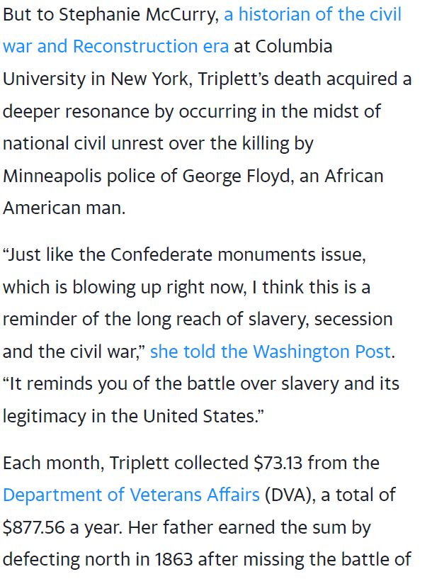 Irene Triplett, last person to collect an American civil war pension, dies at 90 June 7, 2020
The Guardian