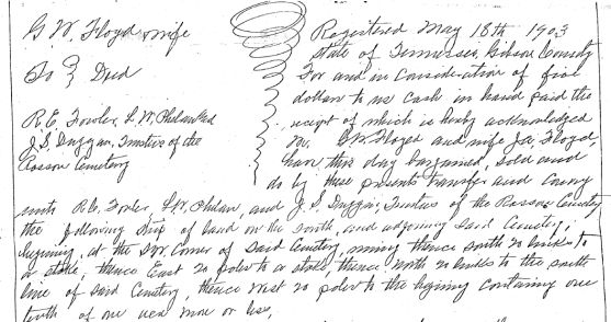 Deed for Rosson Cemetary