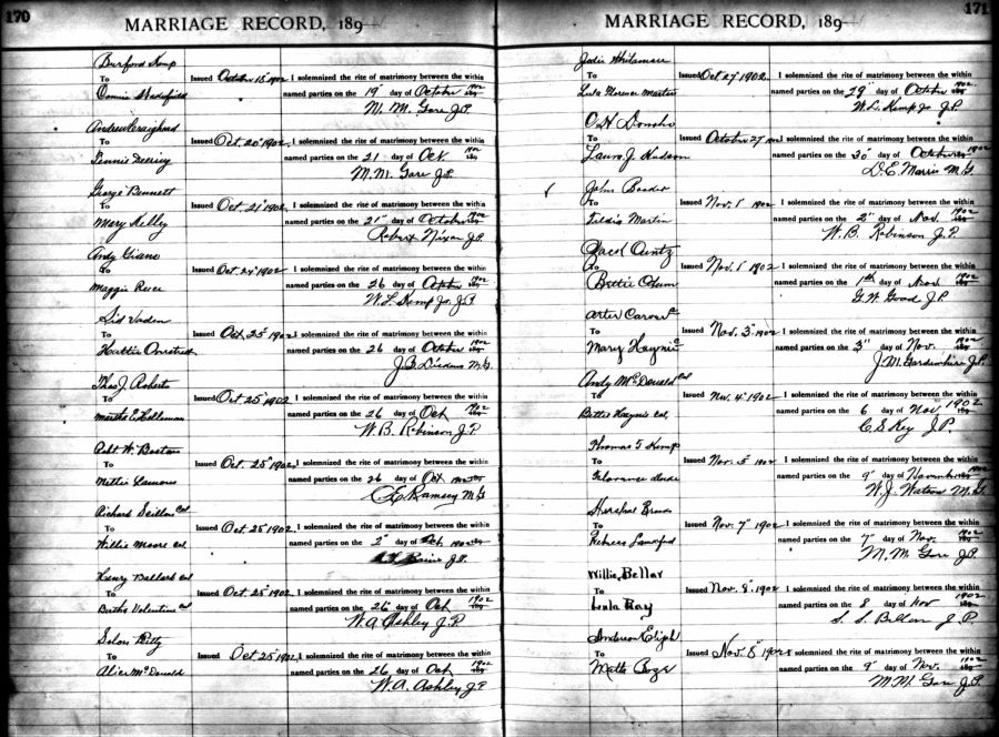 Willie Mae Moore and Richard Skillon Marriage record