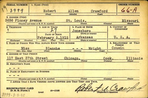 Robert Allen Crawford WW2 Refistration
