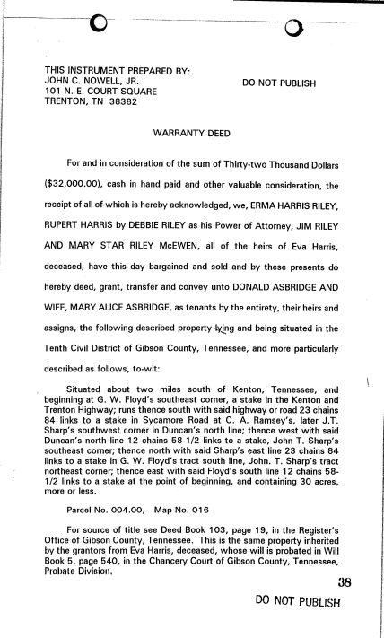 Deed information for Rosson Cemetery