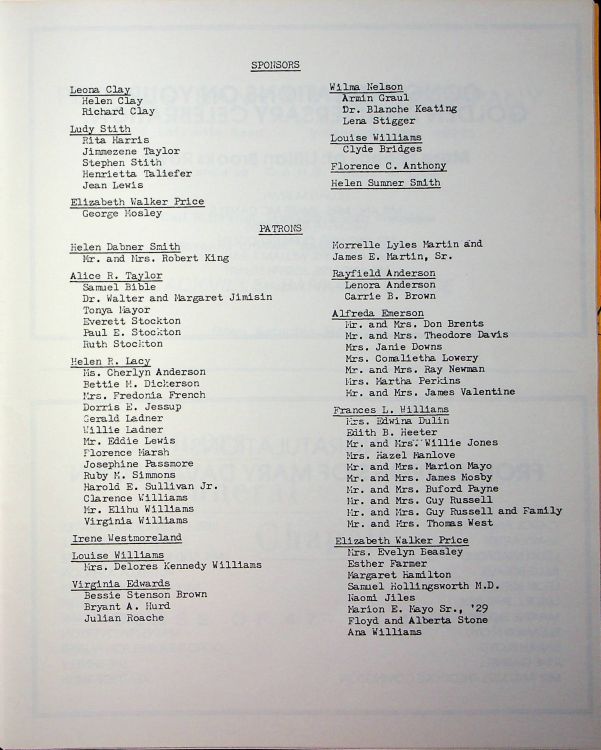 Virginia's patrons in her Golden Anniversary Class of 1936 reunion book